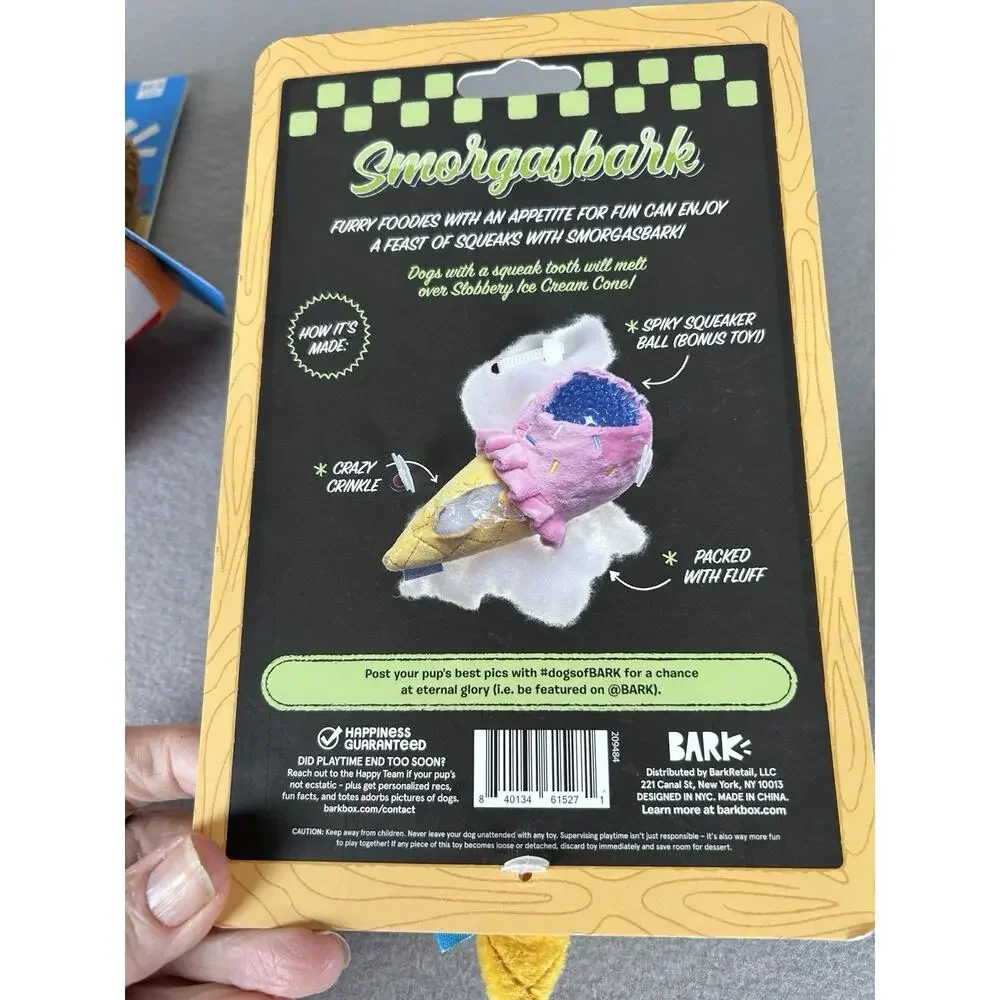 Bark New Dog toys Groundhog Dave, Piper Parrot, Slobbery Icecream Cone Set of 3